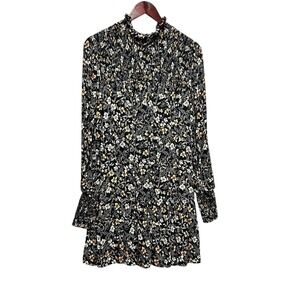 Avenue Whimsigoth Babydoll Dress 22/24 Black Floral Smocked Ruffle Neck Romantic